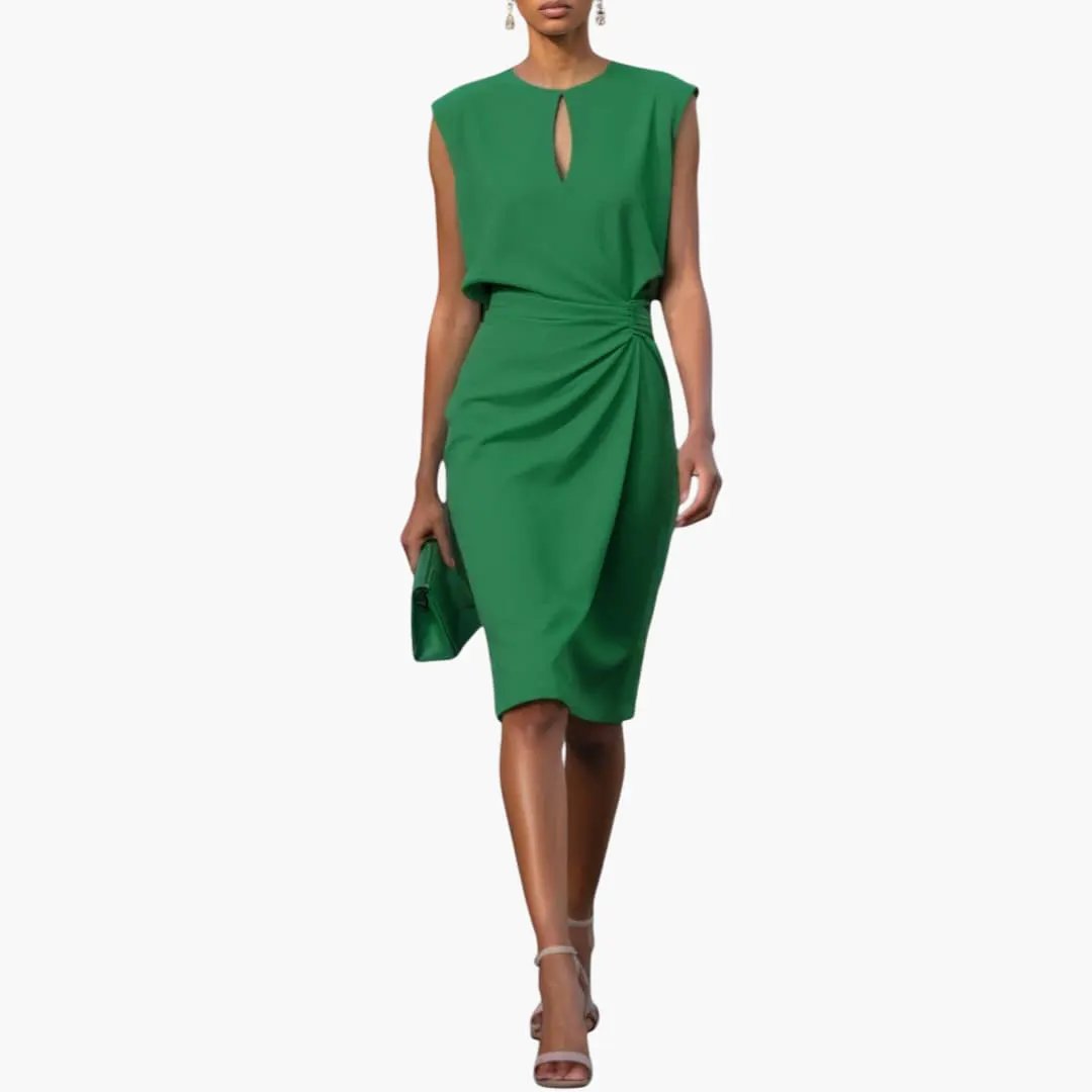 Women’s Midi Dress with Defined Waist Short Sleeve Fitted Dress
