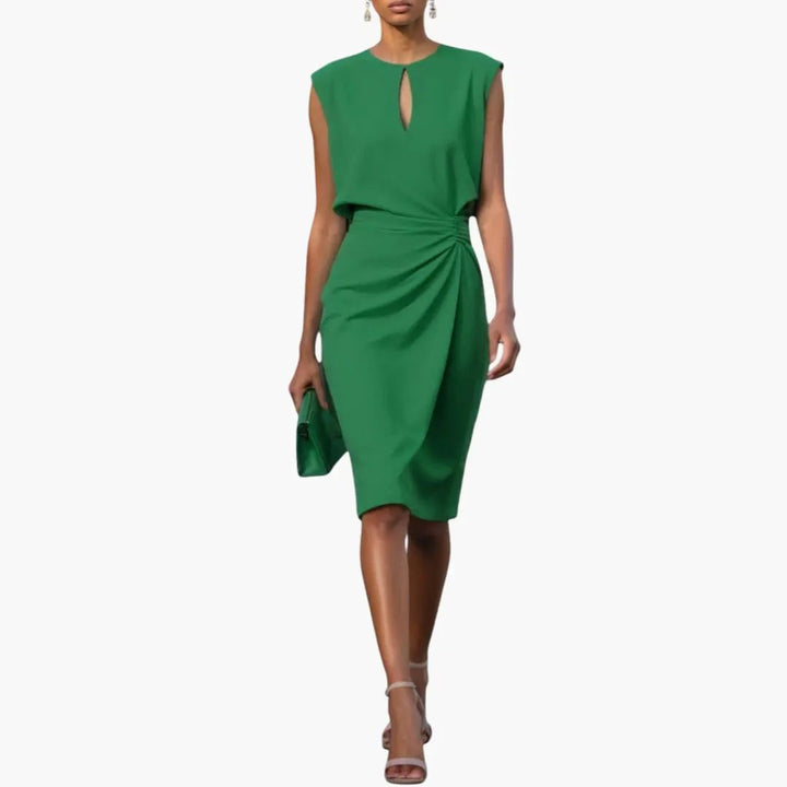 Women’s Midi Dress with Defined Waist Short Sleeve Fitted Dress