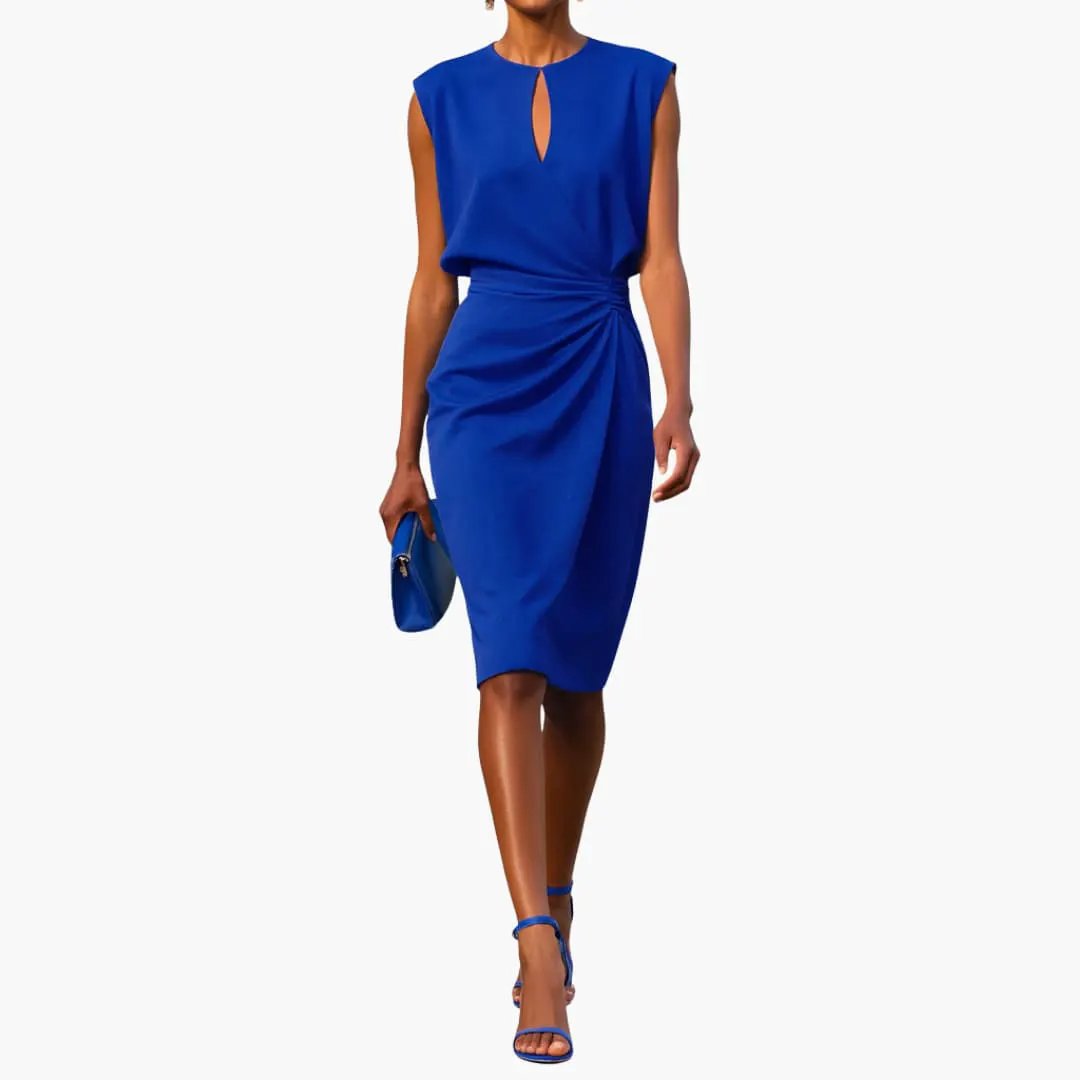 Women’s Midi Dress with Defined Waist Short Sleeve Fitted Dress
