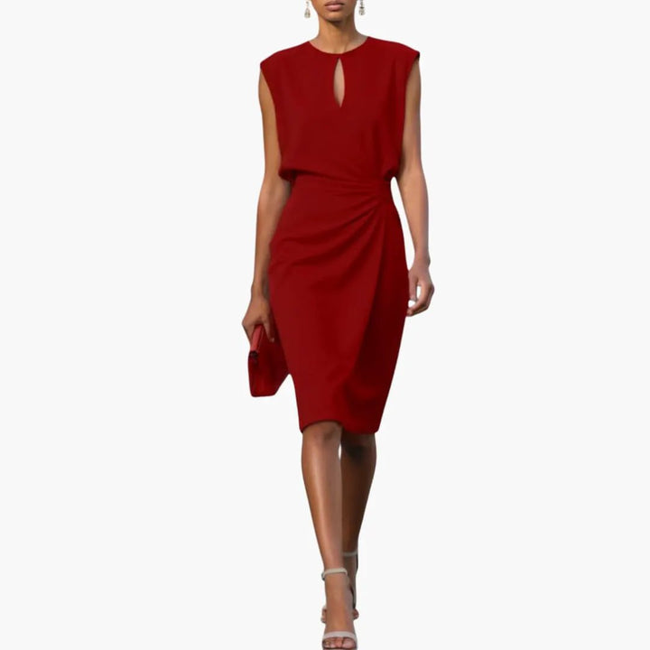 Women’s Midi Dress with Defined Waist Short Sleeve Fitted Dress