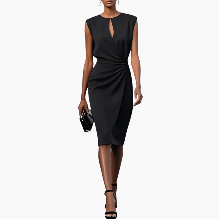 Women’s Midi Dress with Defined Waist Short Sleeve Fitted Dress