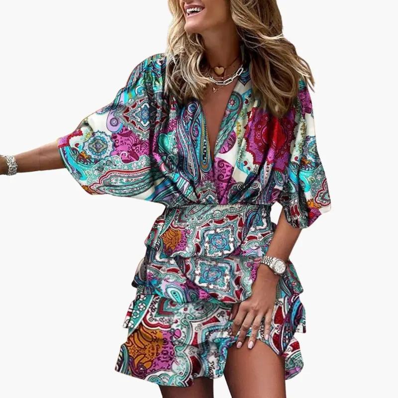 Women's Midi Dress with Elastic Waist and Adjustable Straps
