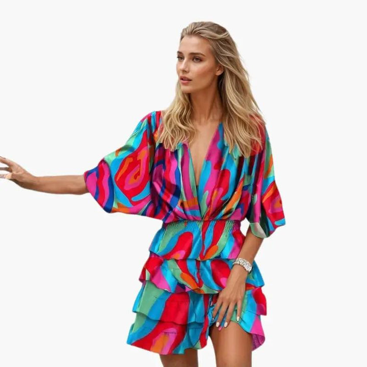 Women's Midi Dress with Elastic Waist and Adjustable Straps
