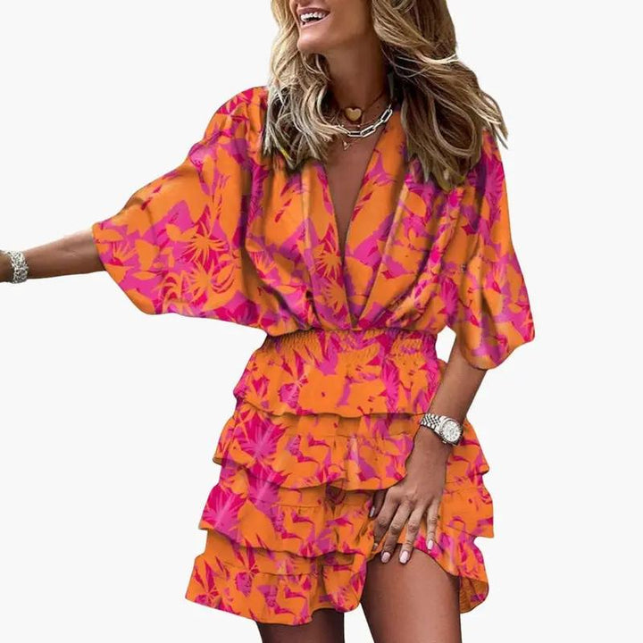 Women's Midi Dress with Elastic Waist and Adjustable Straps