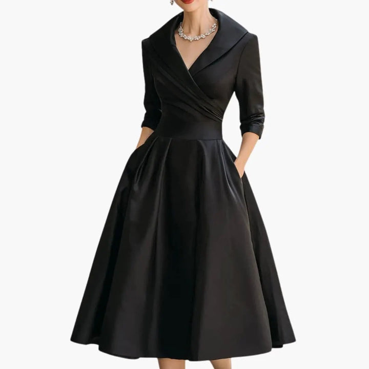 Women's Midi Dress with Fitted Bodice and Side Pockets