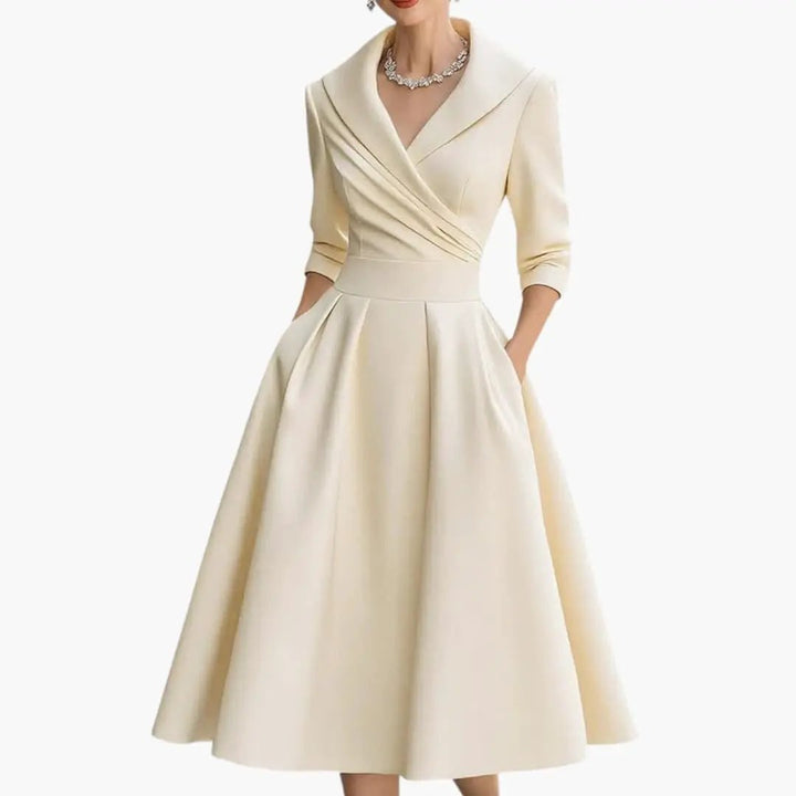 Women's Midi Dress with Fitted Bodice and Side Pockets