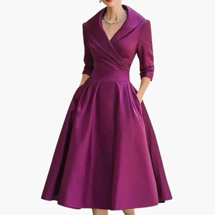 Women's Midi Dress with Fitted Bodice and Side Pockets