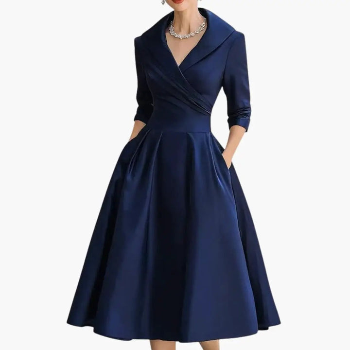 Women's Midi Dress with Fitted Bodice and Side Pockets