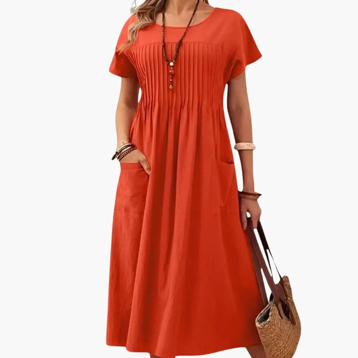Women’s Midi Dress with Pockets Short Sleeve Loose Fit Everyday Dress