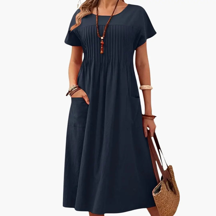 Women’s Midi Dress with Pockets Short Sleeve Loose Fit Everyday Dress