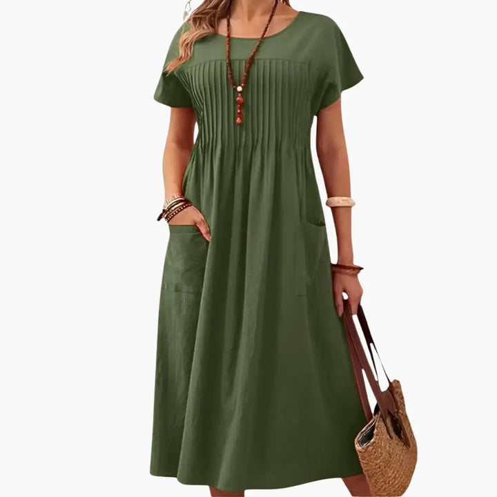 Women’s Midi Dress with Pockets Short Sleeve Loose Fit Everyday Dress