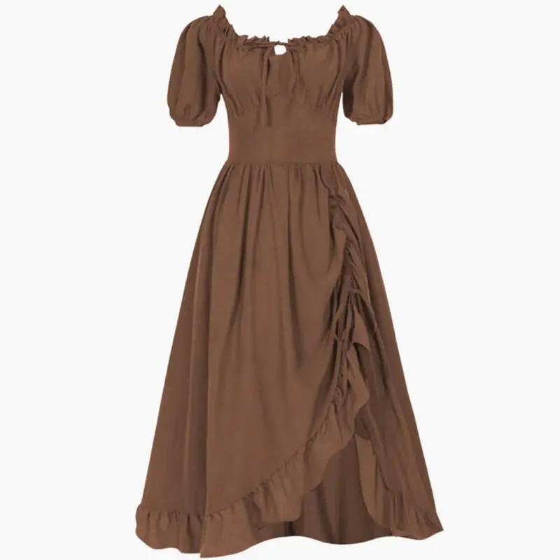 Women's Midi Dress with Puff Sleeves and Ruffled Hem