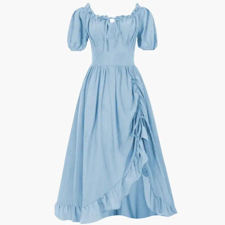 Women's Midi Dress with Puff Sleeves and Ruffled Hem