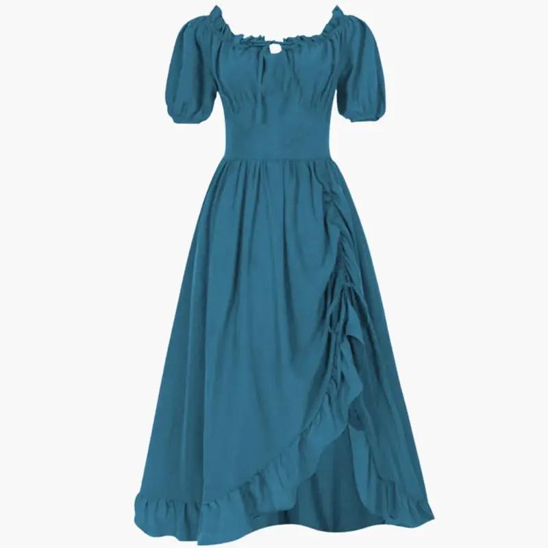 Women's Midi Dress with Puff Sleeves and Ruffled Hem