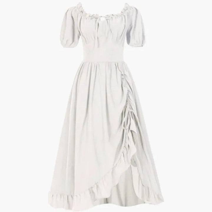 Women's Midi Dress with Puff Sleeves and Ruffled Hem