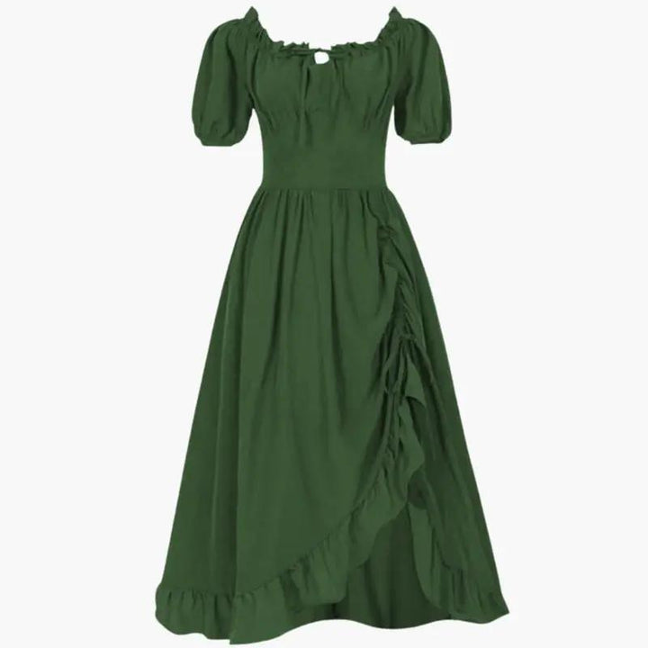 Women's Midi Dress with Puff Sleeves and Ruffled Hem