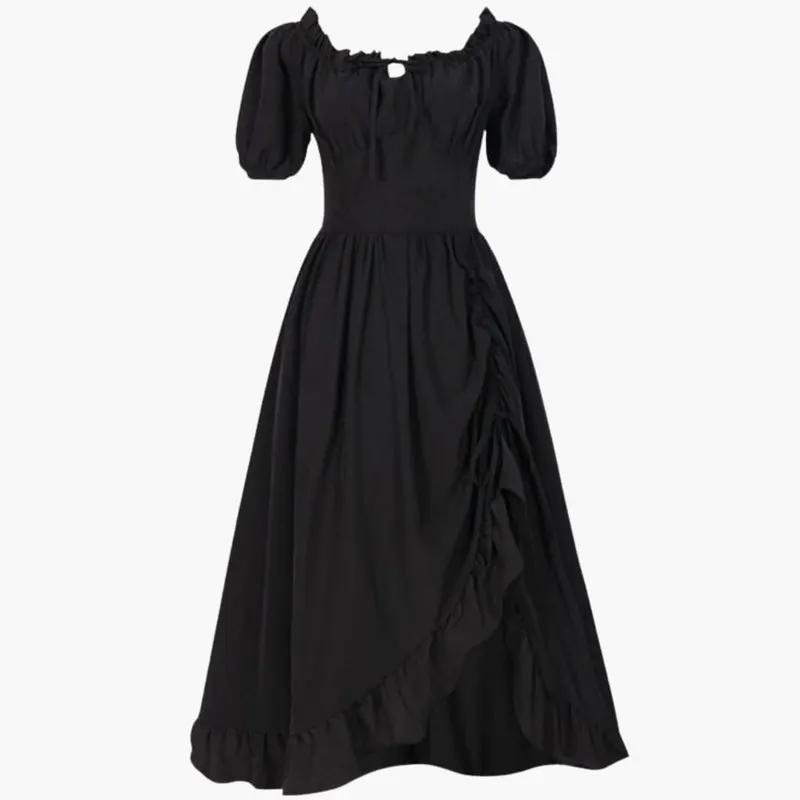 Women's Midi Dress with Puff Sleeves and Ruffled Hem
