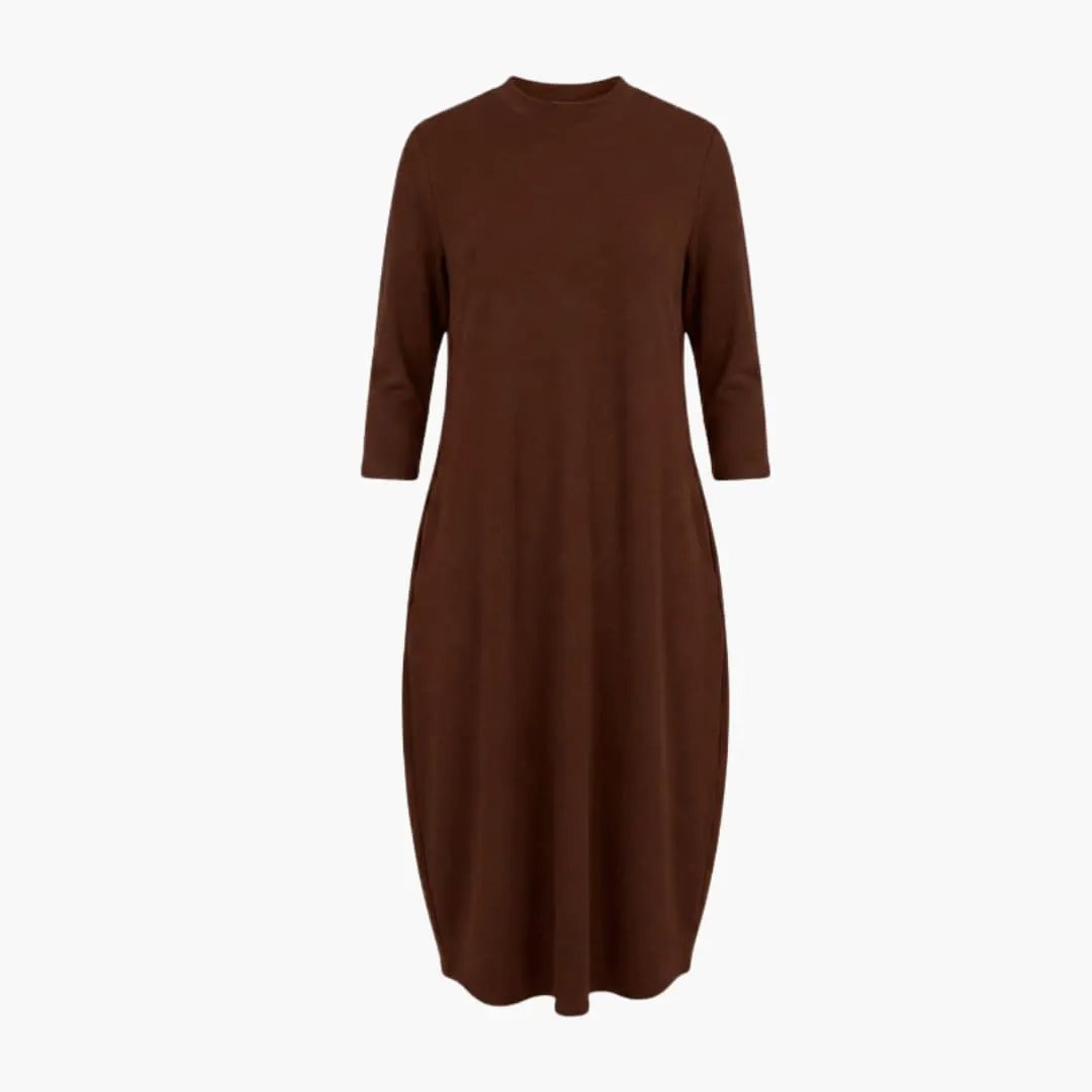 Women’s Midi Dress with Round Neck - Side Pocket