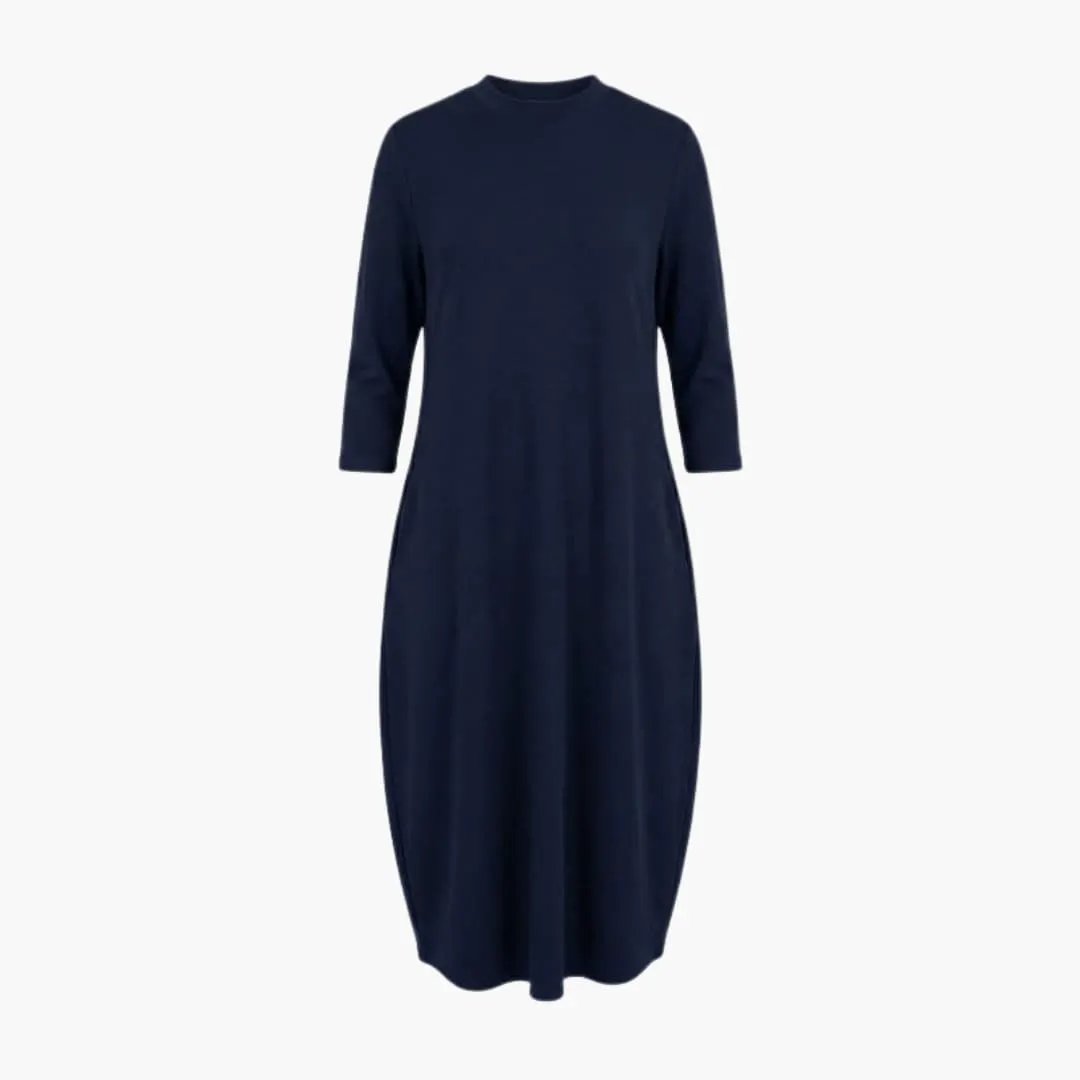 Women’s Midi Dress with Round Neck - Side Pocket