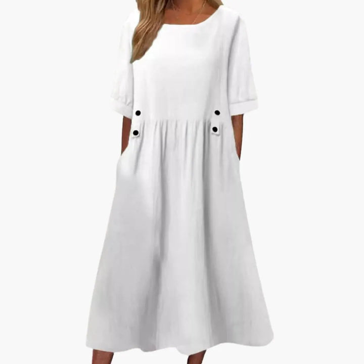 Women's Midi Dress with Round Neck and Loose Fit