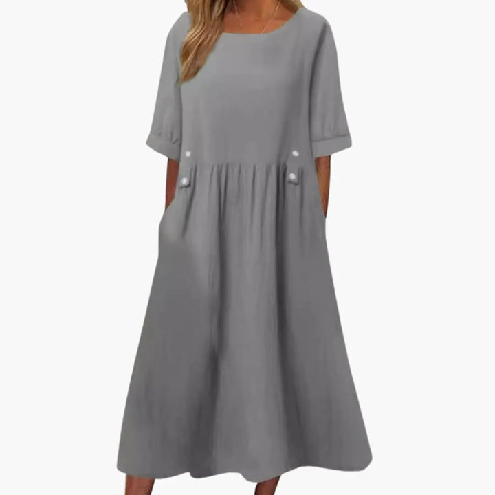 Women's Midi Dress with Round Neck and Loose Fit