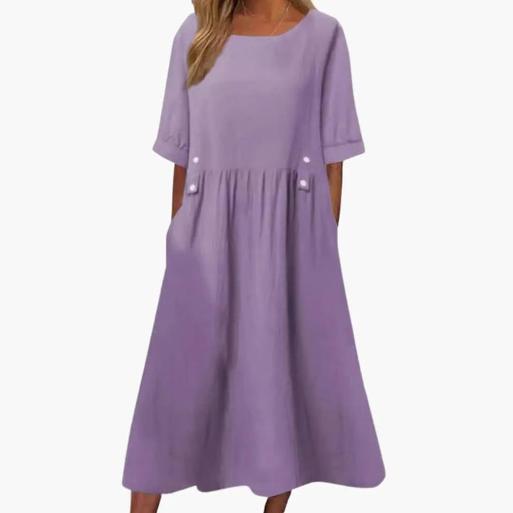 Women's Midi Dress with Round Neck and Loose Fit