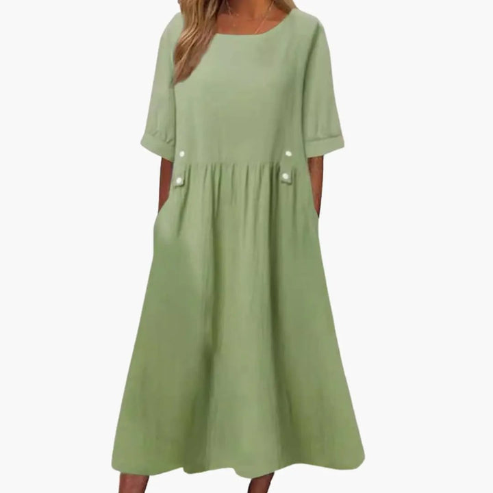 Women's Midi Dress with Round Neck and Loose Fit