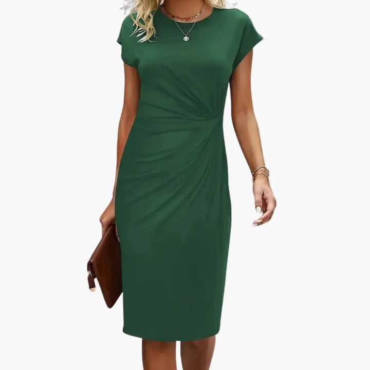 Women’s Midi Dress with Round Neckline and Waist Seam