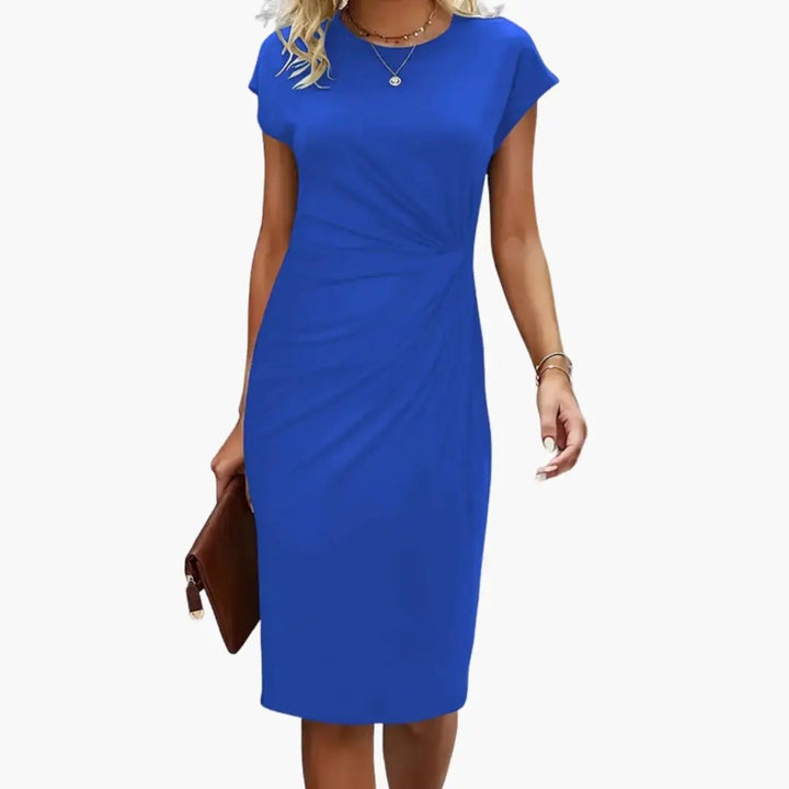 Women’s Midi Dress with Round Neckline and Waist Seam