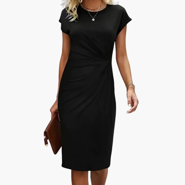Women’s Midi Dress with Round Neckline and Waist Seam