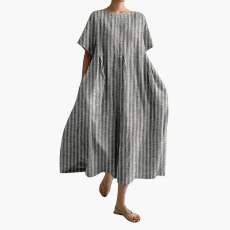 Women's Midi Dress with Short Sleeve Design and Side Pockets