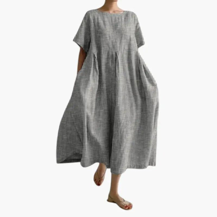 Women's Midi Dress with Short Sleeve Design and Side Pockets