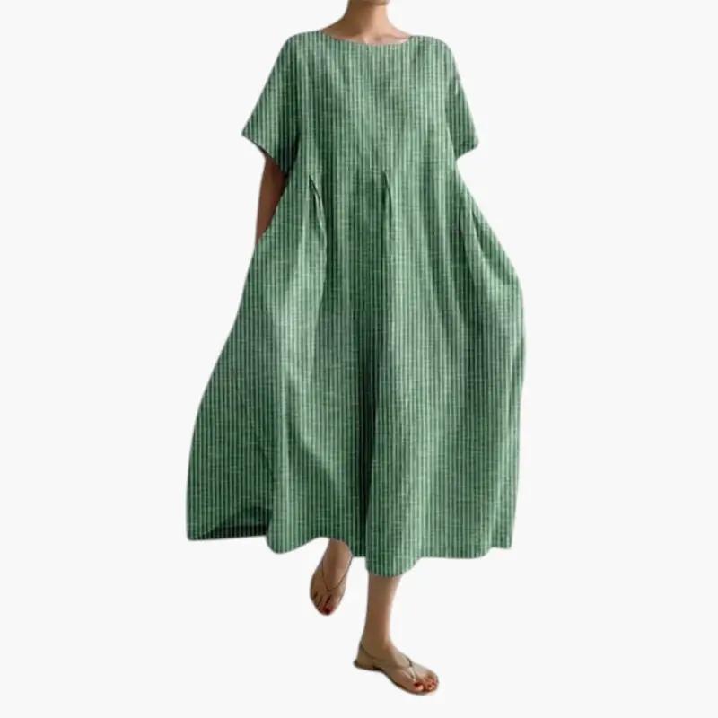 Women's Midi Dress with Short Sleeve Design and Side Pockets