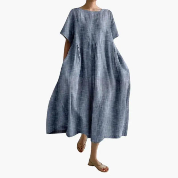 Women's Midi Dress with Short Sleeve Design and Side Pockets