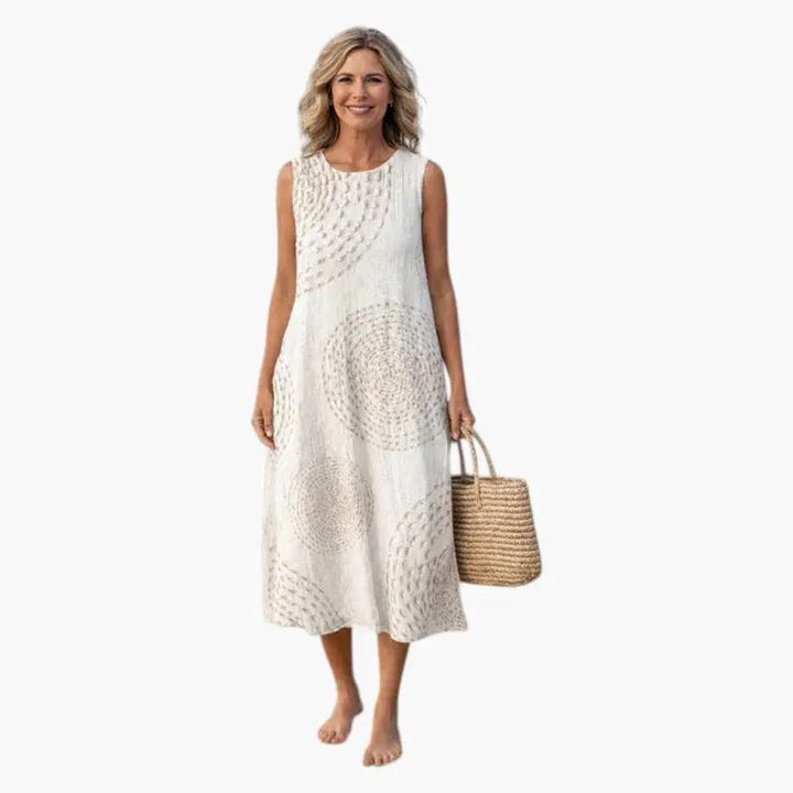 Women's Midi Dress with Sleeveless Design and Pockets
