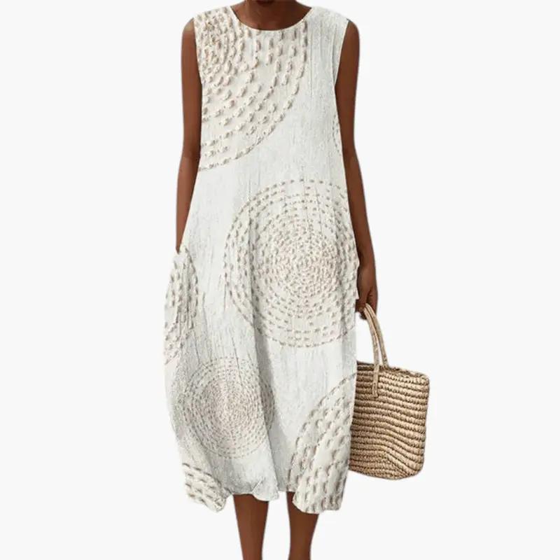 Women's Midi Dress with Sleeveless Design and Pockets