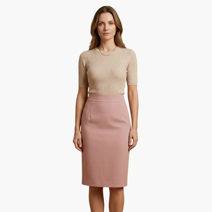 Women's Midi Skirt with Elastic Waistband and Flared Hem