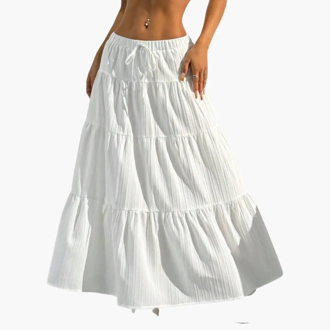 Women's Midi Skirt with Lace-Up Waist and Straight Hem