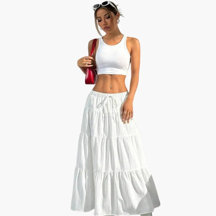 Women's Midi Skirt with Lace-Up Waist and Straight Hem