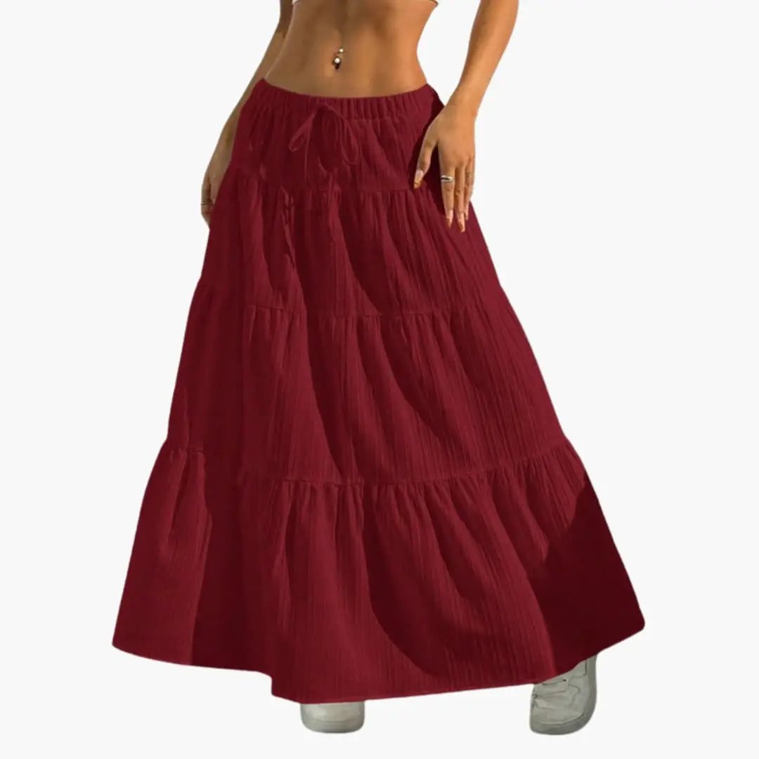 Women's Midi Skirt with Lace-Up Waist and Straight Hem