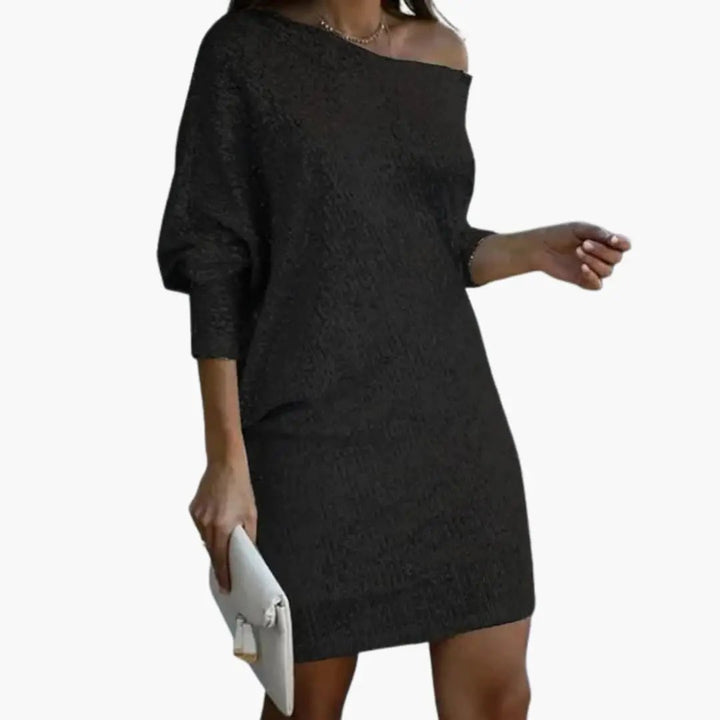 Women’s Mini Dress with Off-the-Shoulder Neckline and Sequin Surface
