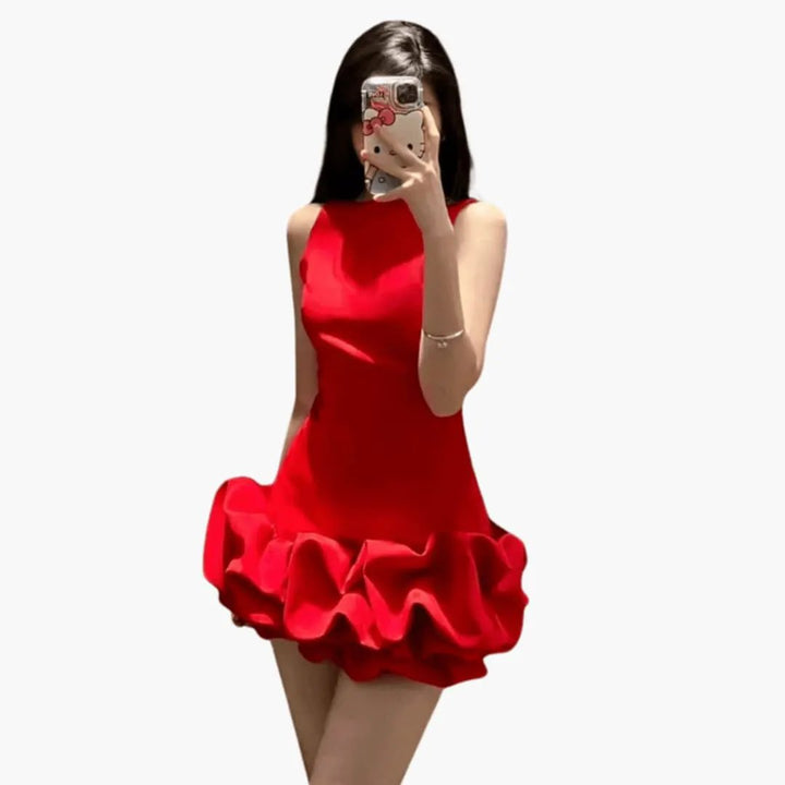 Women’s Mini Dress with Ruffled Hem and Defined Waist
