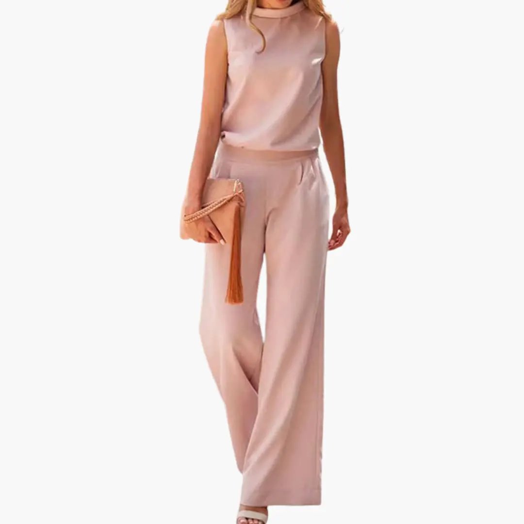 Women's Two-Piece Set with Sleeveless Top and Wide-Leg Pants