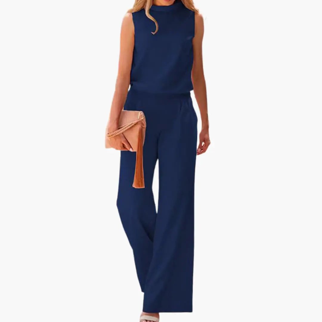 Women's Two-Piece Set with Sleeveless Top and Wide-Leg Pants