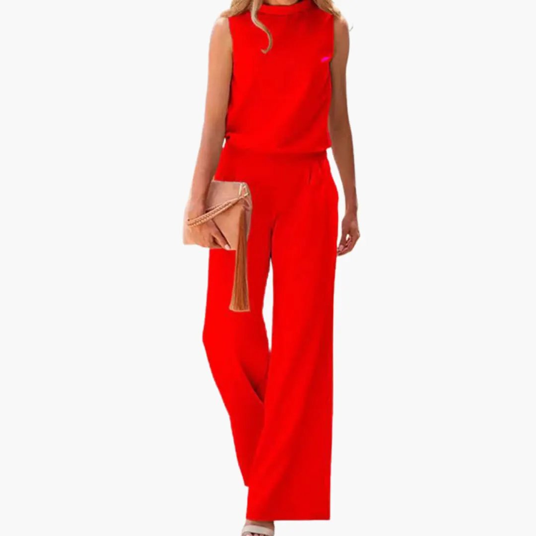 Women's Two-Piece Set with Sleeveless Top and Wide-Leg Pants