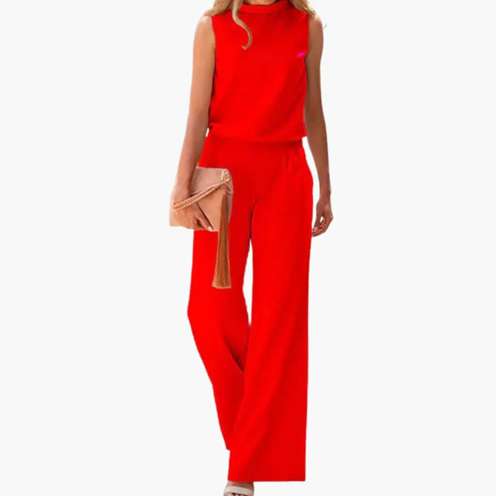 Women's Two-Piece Set with Sleeveless Top and Wide-Leg Pants