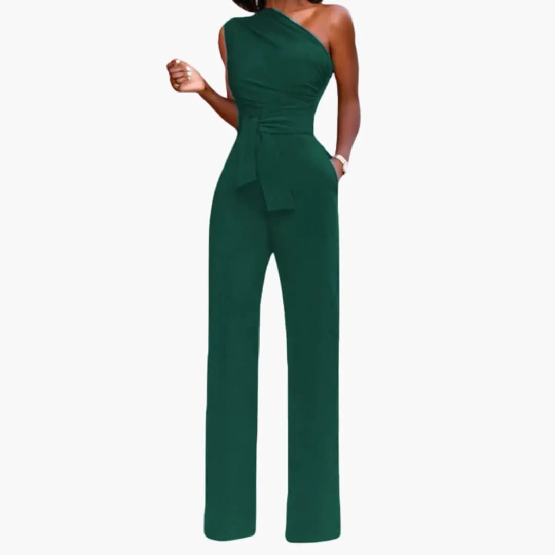 Women’s One-Shoulder Wide Leg Jumpsuit with Waist Belt