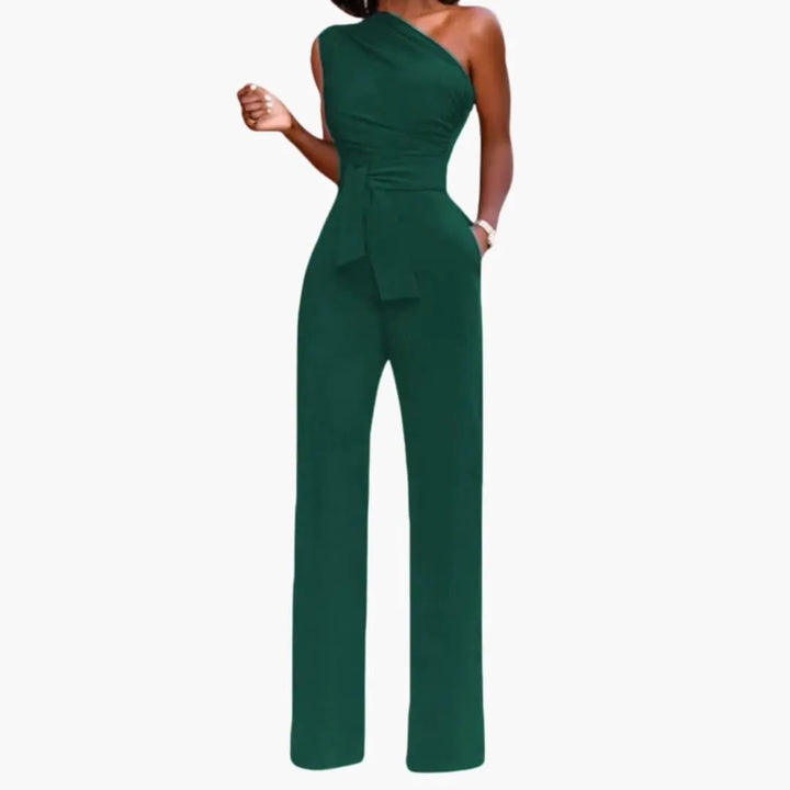 Women’s One-Shoulder Wide Leg Jumpsuit with Waist Belt