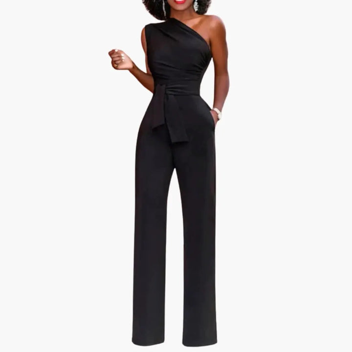Women’s One-Shoulder Wide Leg Jumpsuit with Waist Belt
