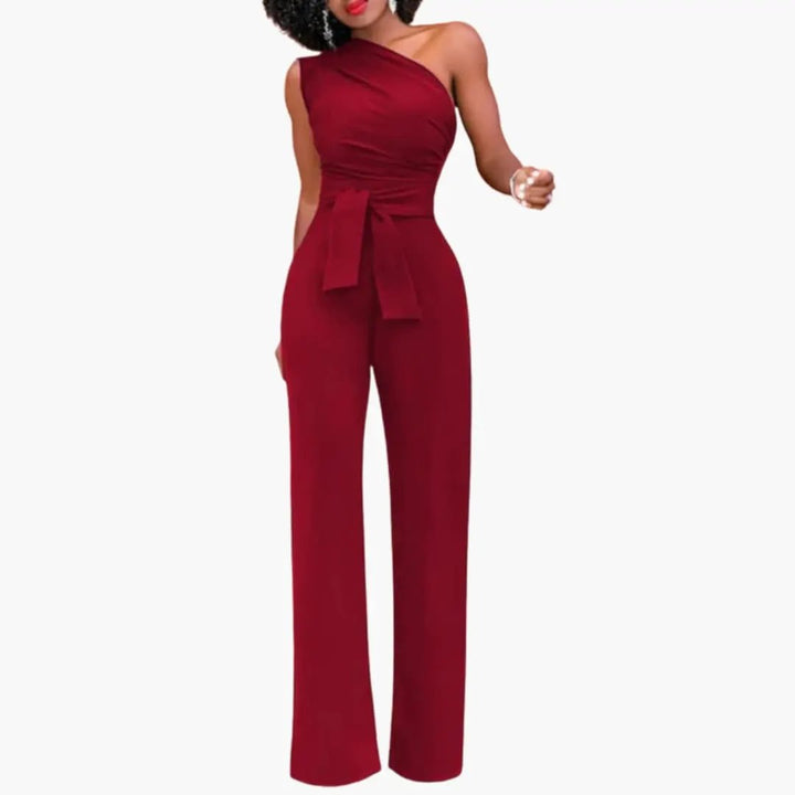 Women’s One-Shoulder Wide Leg Jumpsuit with Waist Belt